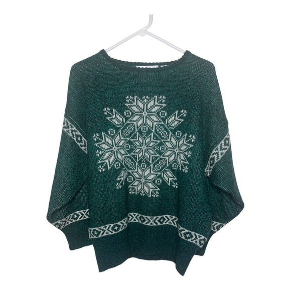 Vintage Shetland Wool Green & White Knit Sweater M - Picture 1 of 3